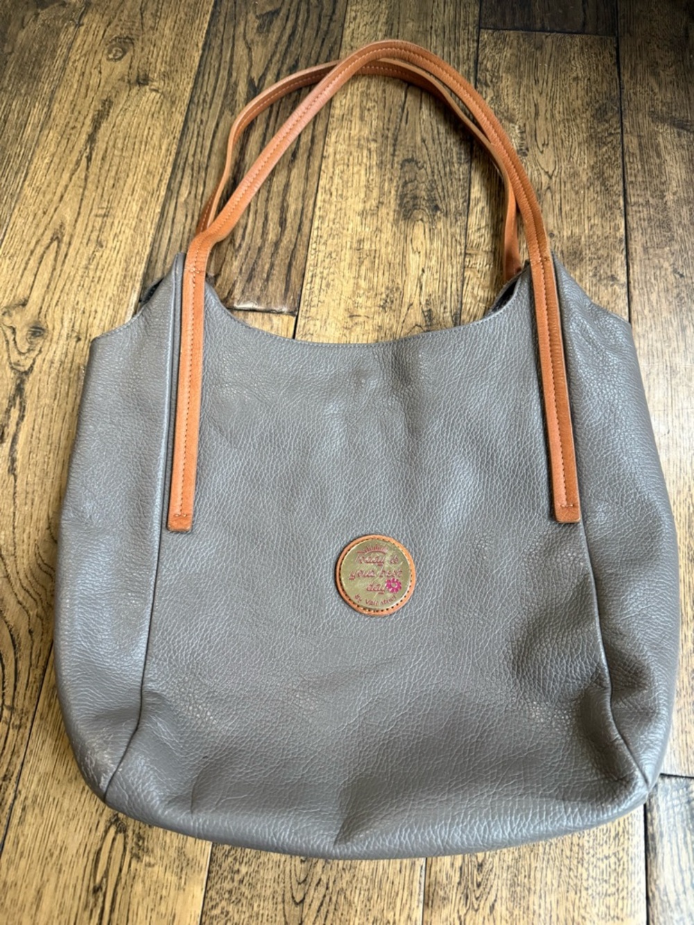 Valentina Taupe Leather Shoulder Bag with Tan Straps